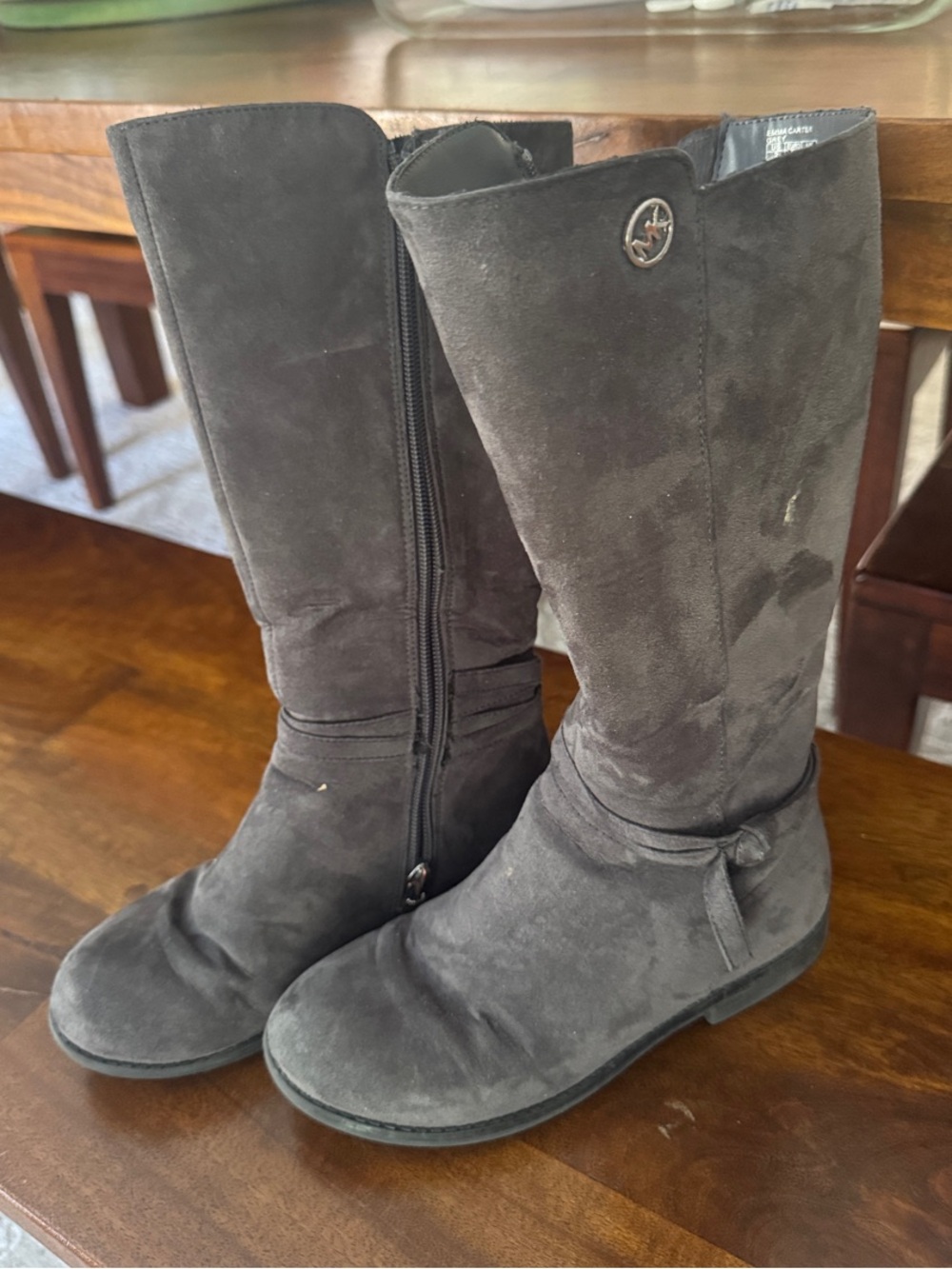 Michael Kors Girls' Black Suede Mid-Calf Boots with Ankle Tie